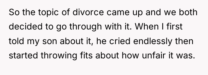 So the topic of divorce came up and we both...