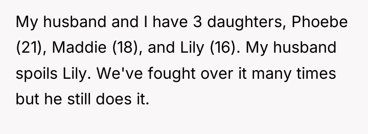 My husband and I have 3 daughters, Phoebe (21), Maddie...