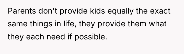Parents don't provide kids equally the exact same things in...
