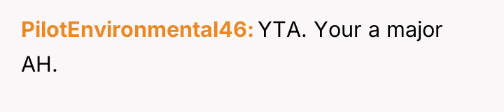 PilotEnvironmental46 YTA. Your a major AH.
