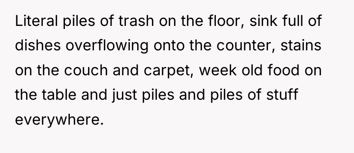 Literal piles of trash on the floor, sink full of...