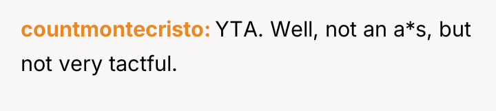 countmontecristo YTA. Well, not an a*s, but not very tactful.