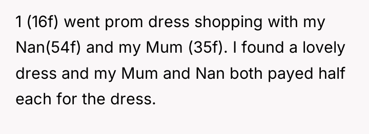1 (16f) went prom dress shopping with my Nan(54f) and...