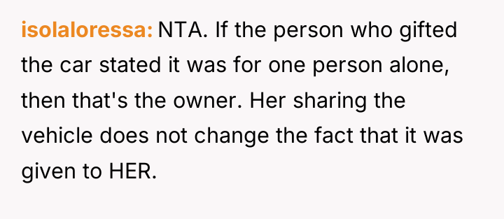 isolaloressa NTA. If the person who gifted the car stated...