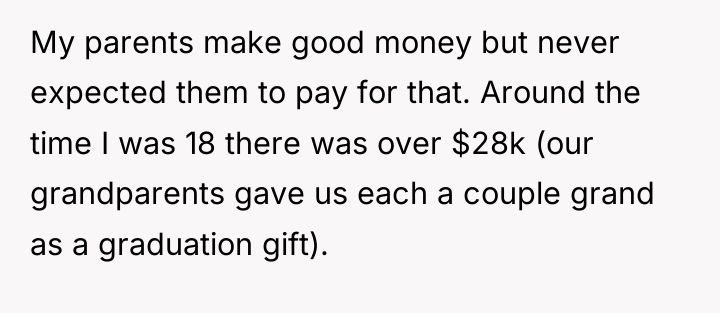 My parents make good money but never expected them to...