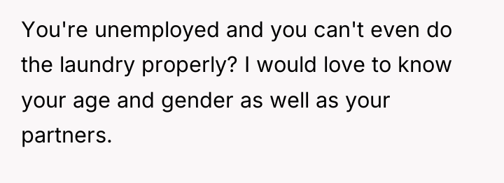 You're unemployed and you can't even do the laundry properly?...