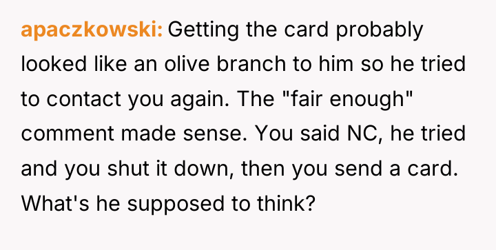 apaczkowski Getting the card probably looked like an olive branch...