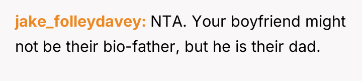 jake_folleydavey NTA. Your boyfriend might not be their bio-father, but...