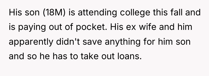 His son (18M) is attending college this fall and is...