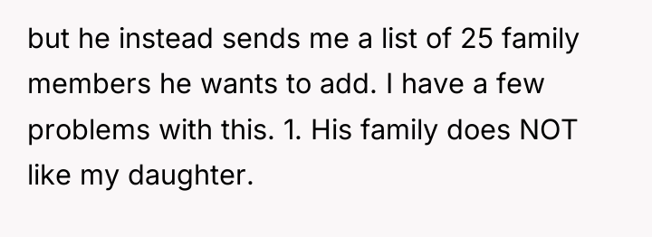 but he instead sends me a list of 25 family...