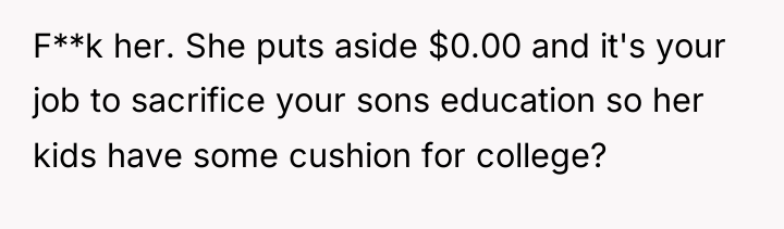 F**k her. She puts aside $0.00 and it's your job...