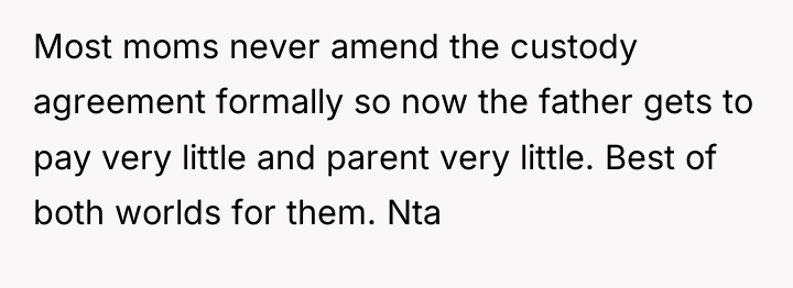 Most moms never amend the custody agreement formally so now...