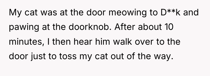My cat was at the door meowing to D**k and...