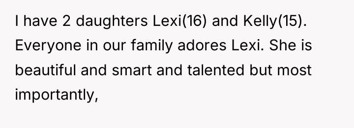 I have 2 daughters Lexi(16) and Kelly(15). Everyone in our...