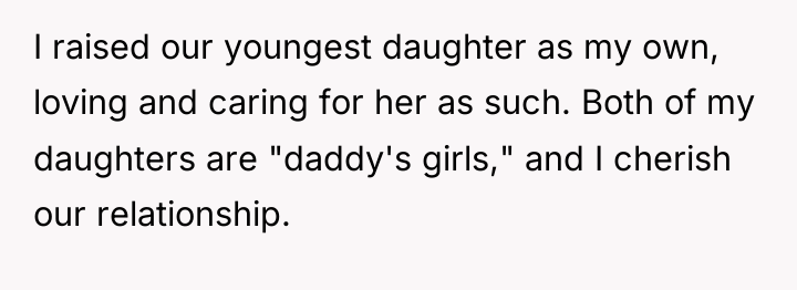 I raised our youngest daughter as my own, loving and...