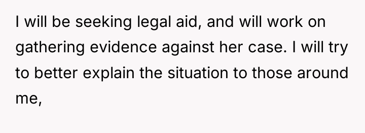 I will be seeking legal aid, and will work on...