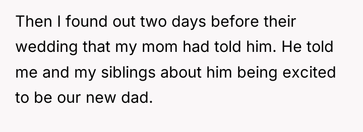 Then I found out two days before their wedding that...