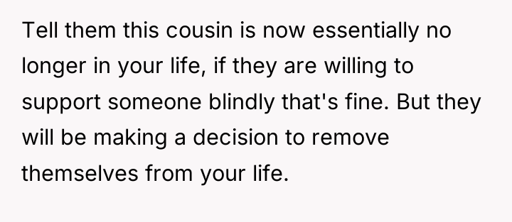 Tell them this cousin is now essentially no longer in...