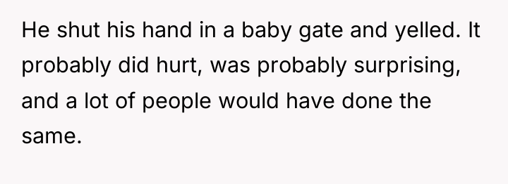 He shut his hand in a baby gate and yelled....
