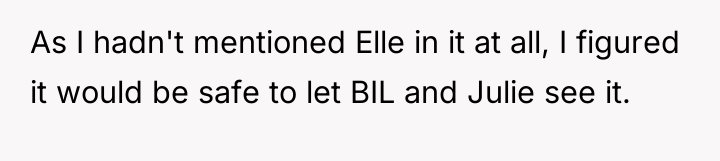 As I hadn't mentioned Elle in it at all, I...