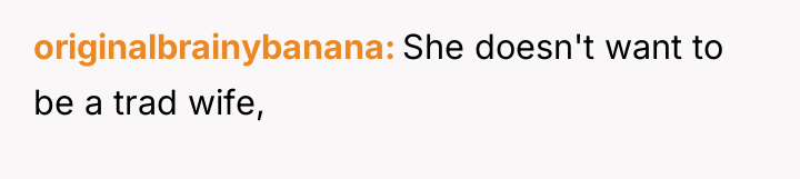 originalbrainybanana She doesn't want to be a trad wife,
