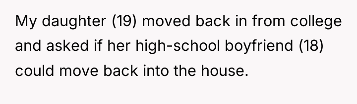 My daughter (19) moved back in from college and asked...