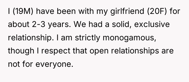 I (19M) have been with my girlfriend (20F) for about...