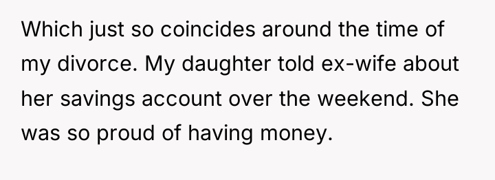 Which just so coincides around the time of my divorce....