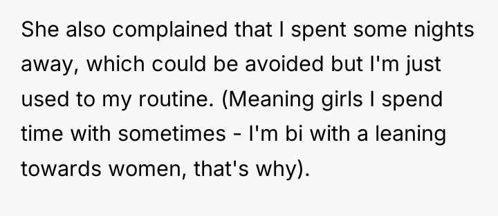 She also complained that I spent some nights away, which...