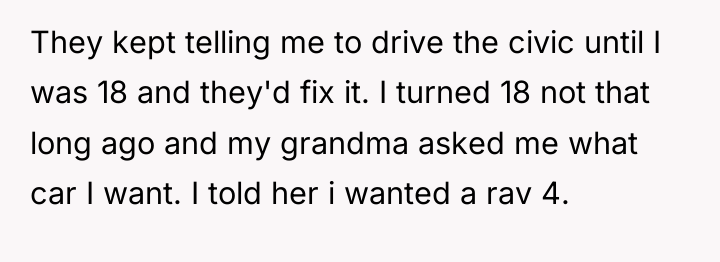 They kept telling me to drive the civic until I...