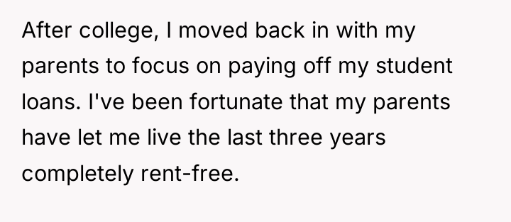 After college, I moved back in with my parents to...