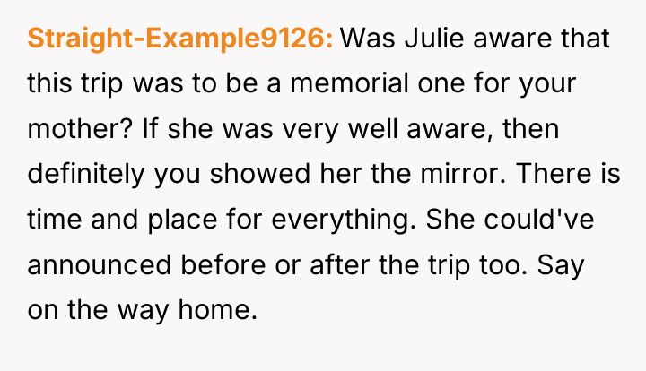 Straight-Example9126 Was Julie aware that this trip was to be...
