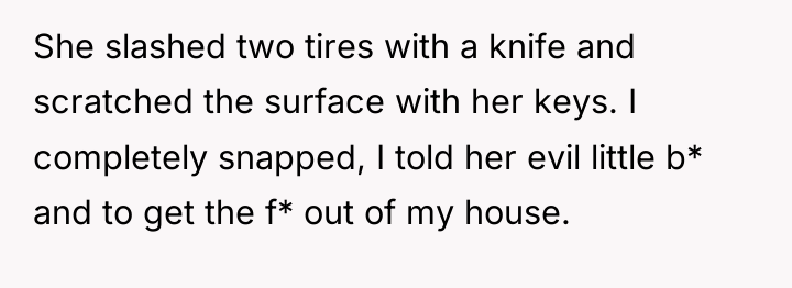She slashed two tires with a knife and scratched the...