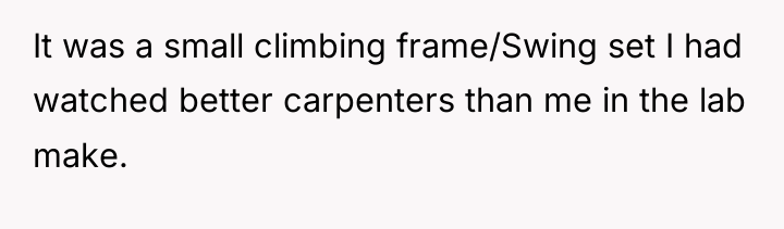 It was a small climbing frame/Swing set I had watched...