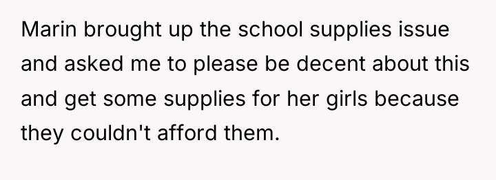 Marin brought up the school supplies issue and asked me...
