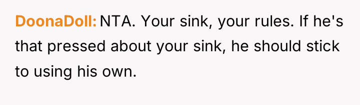 DoonaDoll NTA. Your sink, your rules. If he's that pressed...