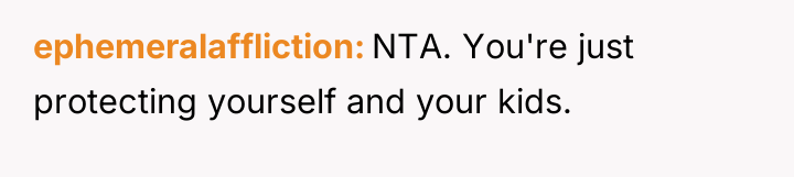 ephemeralaffliction NTA. You're just protecting yourself and your kids.