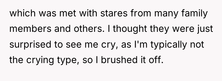 which was met with stares from many family members and...