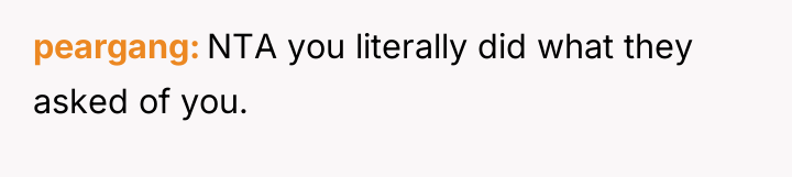 peargang NTA you literally did what they asked of you.