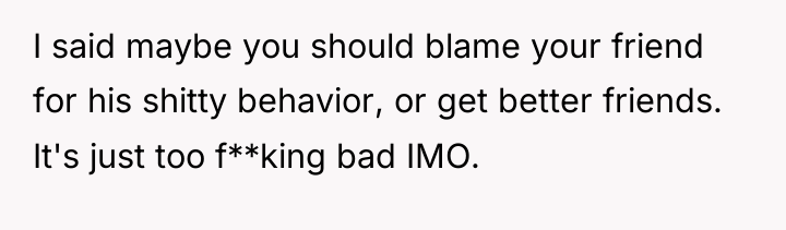 I said maybe you should blame your friend for his...