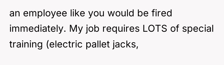 an employee like you would be fired immediately. My job...