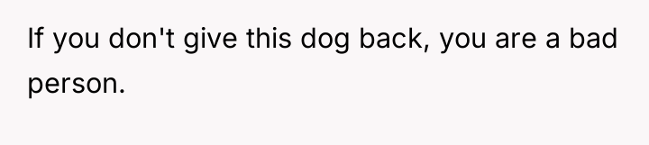 If you don't give this dog back, you are a...