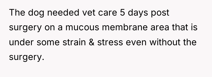The dog needed vet care 5 days post surgery on...