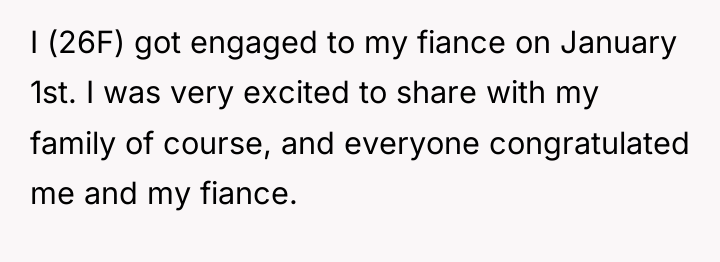 I (26F) got engaged to my fiance on January 1st....