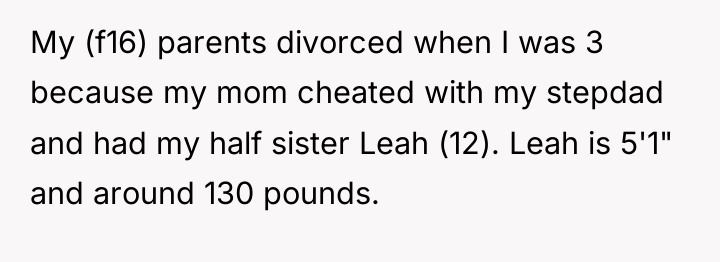 My (f16) parents divorced when I was 3 because my...