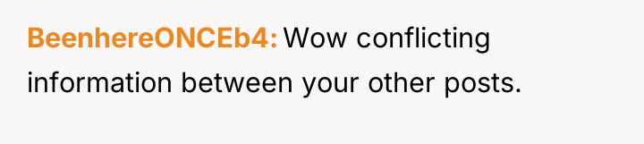 BeenhereONCEb4 Wow conflicting information between your other posts.