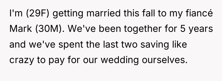 I'm (29F) getting married this fall to my fiancé Mark...