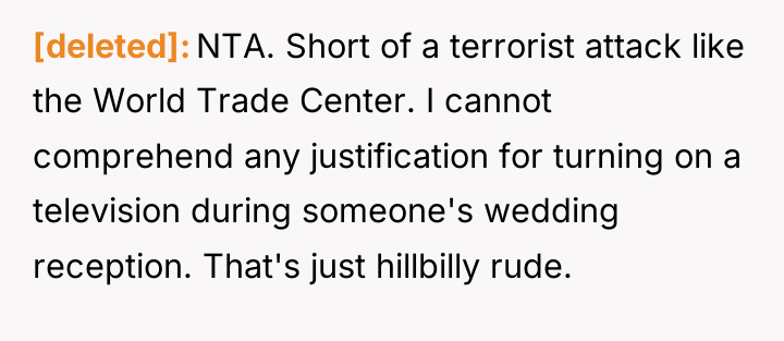 [deleted] NTA. Short of a terrorist attack like the World...
