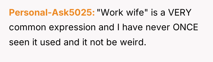 Personal-Ask5025 "Work wife" is a VERY common expression and I...