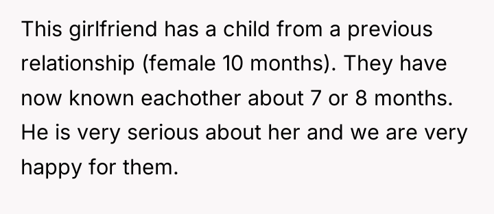 This girlfriend has a child from a previous relationship (female...